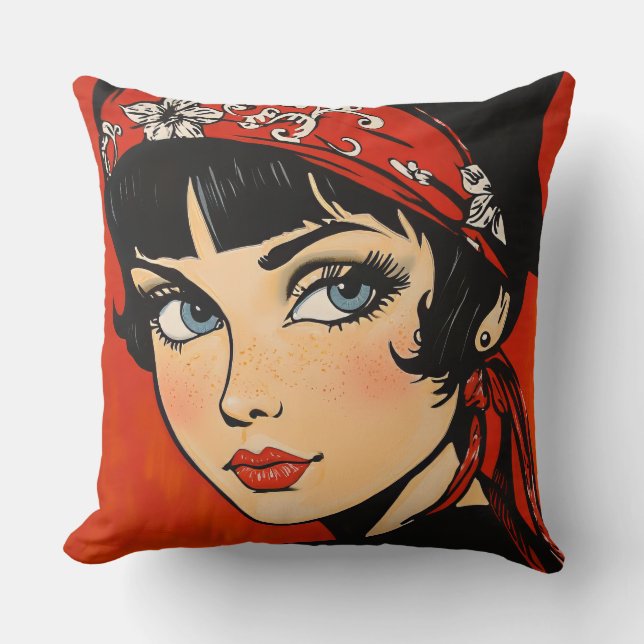 Retro Rockabilly Beauty  Cushion (Front)