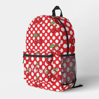 Retro Rockabilly Cherry and Dots Printed Backpack