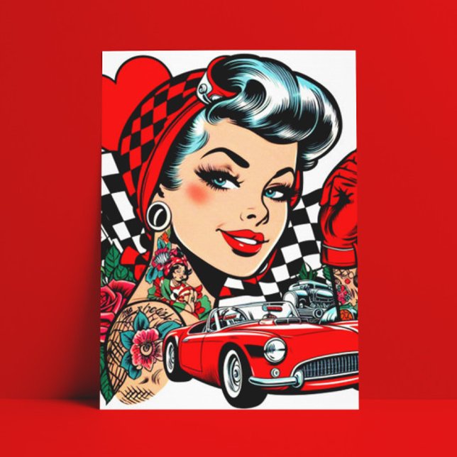 Retro Rockabilly Girl Comic Postcard (Creator Uploaded)