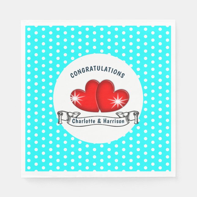 Retro Rockabilly Hearts Wedding Napkin (Front)