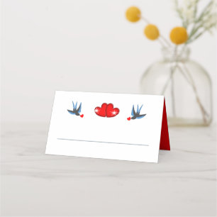 Retro Rockabilly Hearts Wedding Place Card