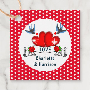 Retro Rockabilly Polka Dot Hearts Wedding Favour Tags