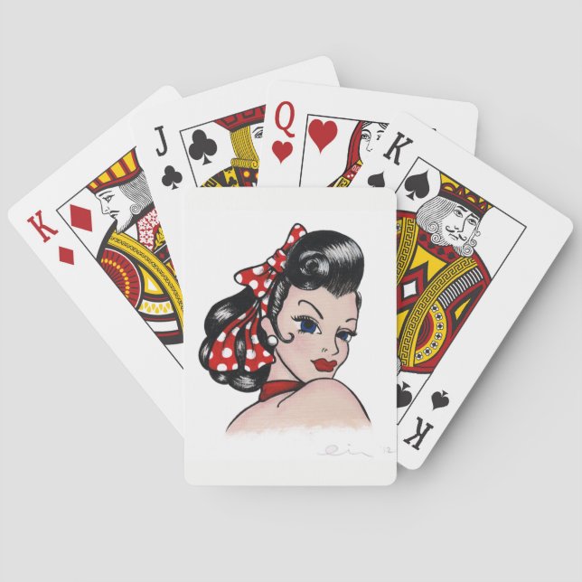 Retro Rockabilly Tattoo Pinup Girl Playing Cards (Back)