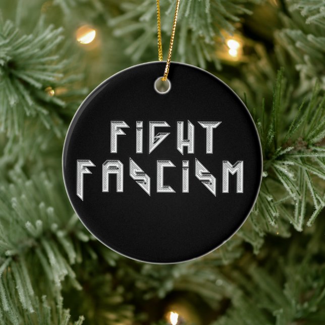 Retro Rocker - Fight Fascism Ceramic Ornament (Tree)