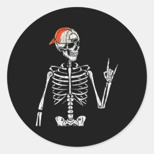 Retro Rocker Skeleton Hand Rock On Cap Skater Hall Classic Round Sticker