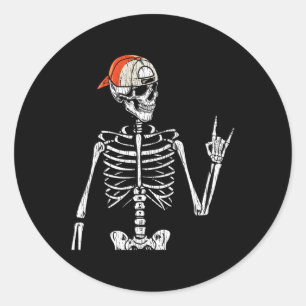 Retro Rocker Skeleton Hand Rock On Cap Skater Hall Classic Round Sticker