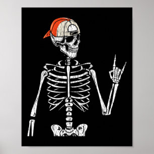 Retro Rocker Skeleton Hand Rock On Cap Skater Hall Poster