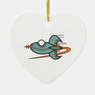 retro rocket ceramic ornament