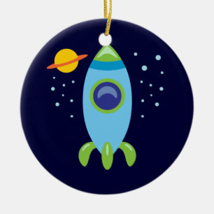 Retro Rocket Ceramic Tree Decoration