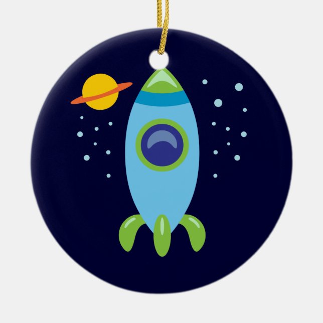 Retro Rocket Ceramic Tree Decoration (Front)