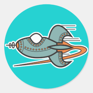 retro rocket classic round sticker