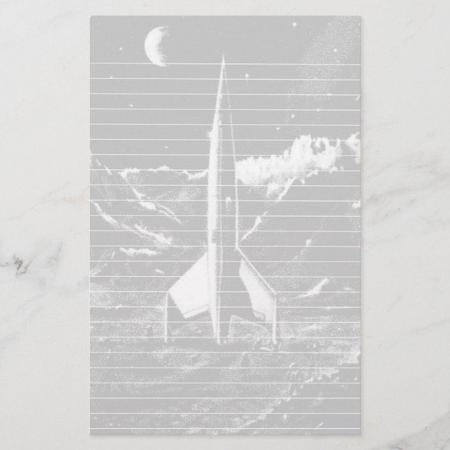 Retro Rocket on Barren Planet Stationery (Front)