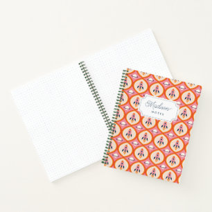 Retro Rocket Planet Orange and Pink Monogram Notebook
