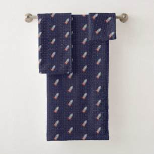 Retro Rocket ship and Stars Bath Towel Set