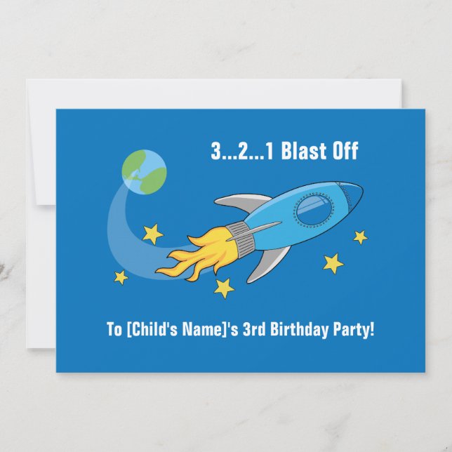 Retro Rocket Ship Birthday Invitation 5x7 (Front)