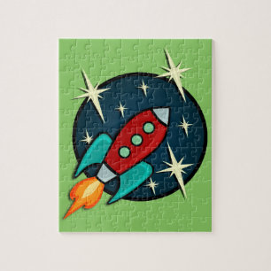 RETRO ROCKET SHIP ILLUSTRATION JIGSAW PUZZLE
