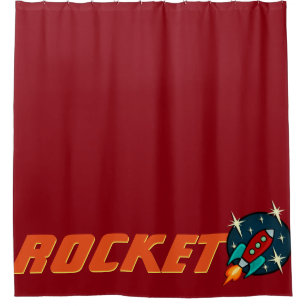 RETRO ROCKET SHIP ILLUSTRATION SHOWER CURTAIN