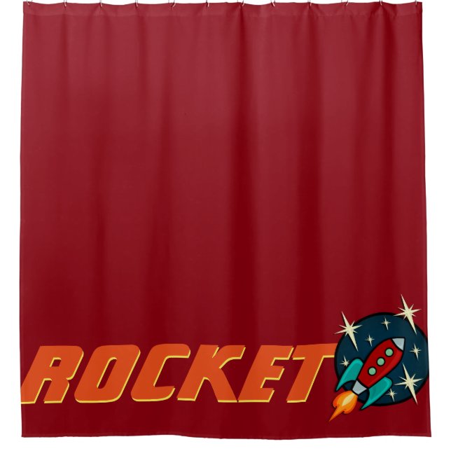 RETRO ROCKET SHIP ILLUSTRATION SHOWER CURTAIN (Front)