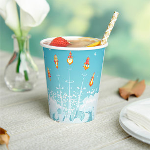Retro Rocket Ship Launch Futuristic Space Art  Paper Cups