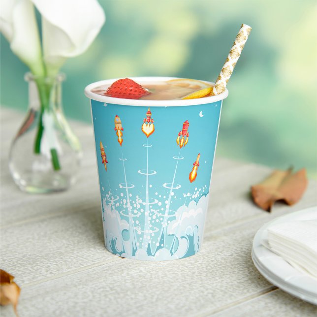 Retro Rocket Ship Launch Futuristic Space Art  Paper Cups (Creator Uploaded)