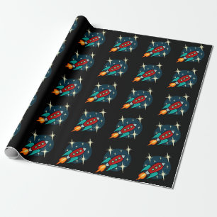 RETRO ROCKET SHIP MATTE WRAPPING PAPER