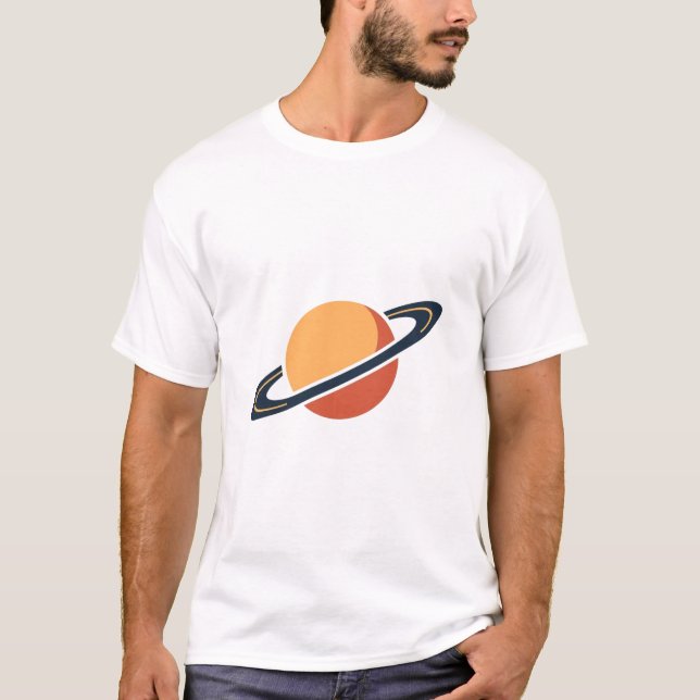 Retro Rocket Ship Orbiting Dark Planet - Outer Spa T-Shirt (Front)