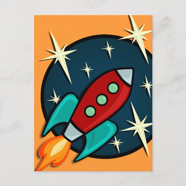 RETRO ROCKET SHIP POSTCARD (Front)