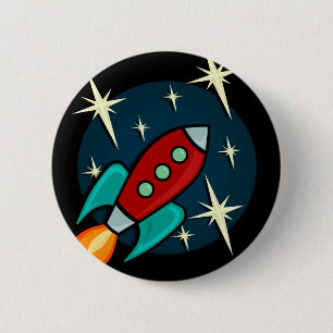 RETRO ROCKET SHIP ROUND BUTTON
