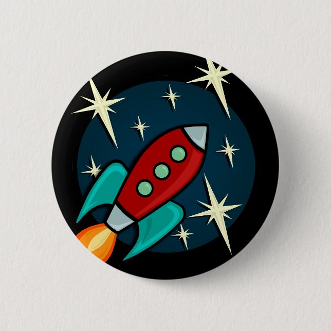 RETRO ROCKET SHIP ROUND BUTTON (Front)