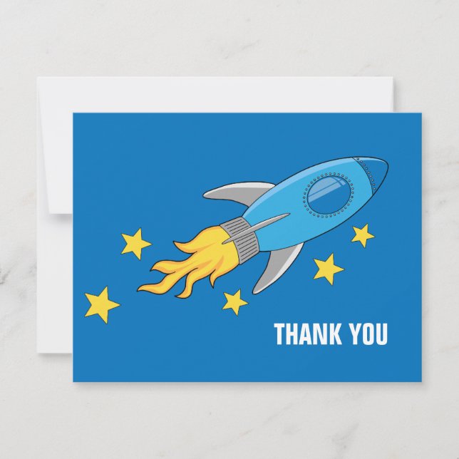 Retro Rocket Ship Thank You Card (Front)