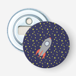 Retro Rocket Ship with Star Pattern Background Bottle Opener
