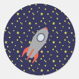 Retro Rocket Ship with Star Pattern Background Classic Round Sticker