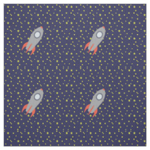 Retro Rocket Ship with Star Pattern Background Fabric