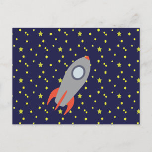 Retro Rocket Ship with Star Pattern Background Holiday Postcard