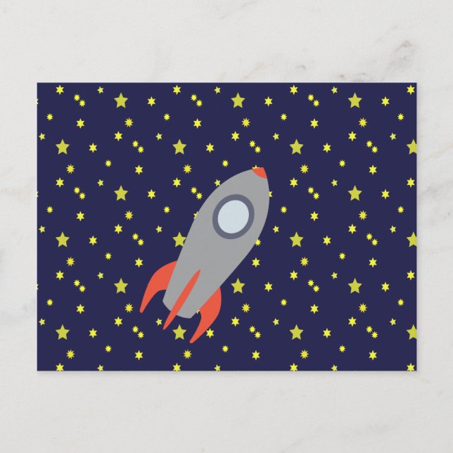 Retro Rocket Ship with Star Pattern Background Holiday Postcard (Front)
