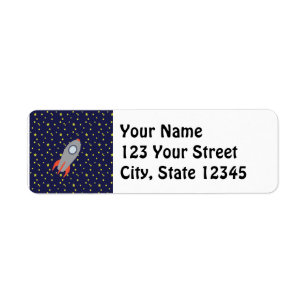 Retro Rocket Ship with Star Pattern Background Return Address Label
