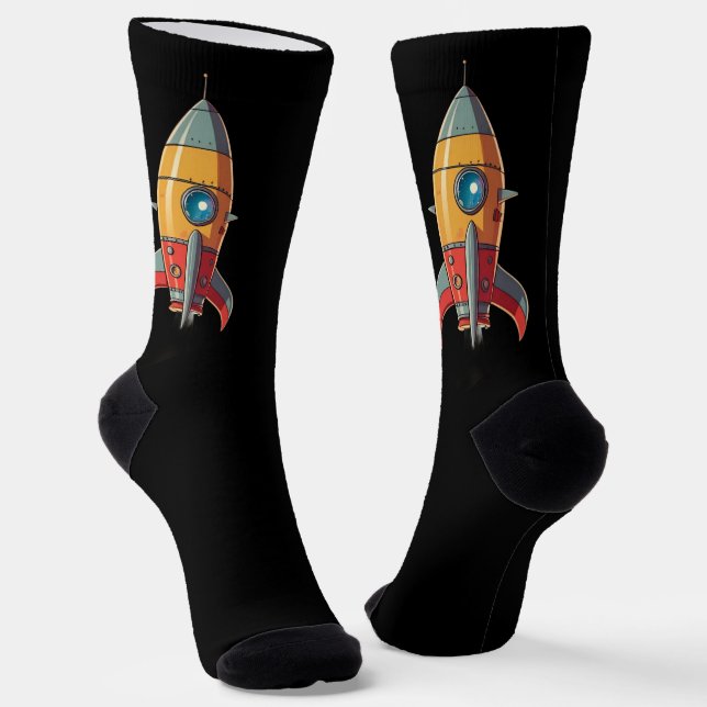 Retro Rocket to the Moon Socks (Angled)