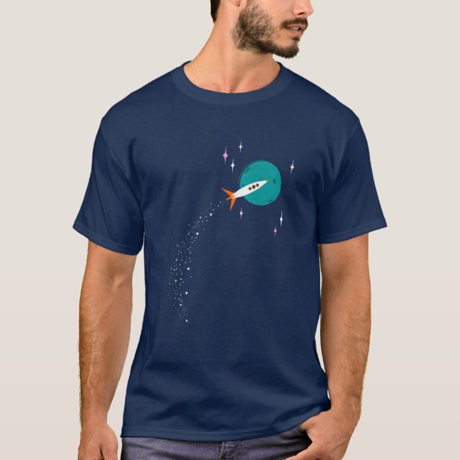 Retro Rocket to the Moon T-Shirt (Front)