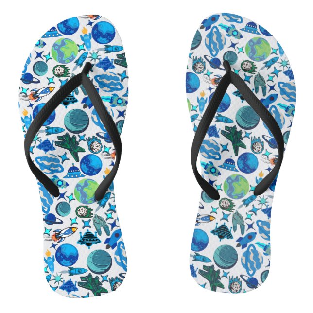 Retro Rockets in Space. White BG Thongs (Footbed)
