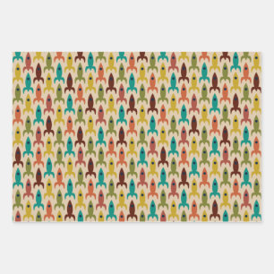 Retro Rockets Space Age Midcentury Rocket Pattern Wrapping Paper Sheet