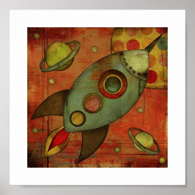 Retro Rocketship Poster Print (Front)