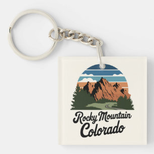Retro Rocky Mountain National Park Key Ring