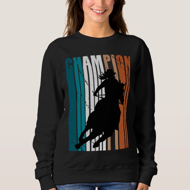 Retro Rodeo Champion Cowgirl Hat On Horse Southern Sweatshirt (Front)