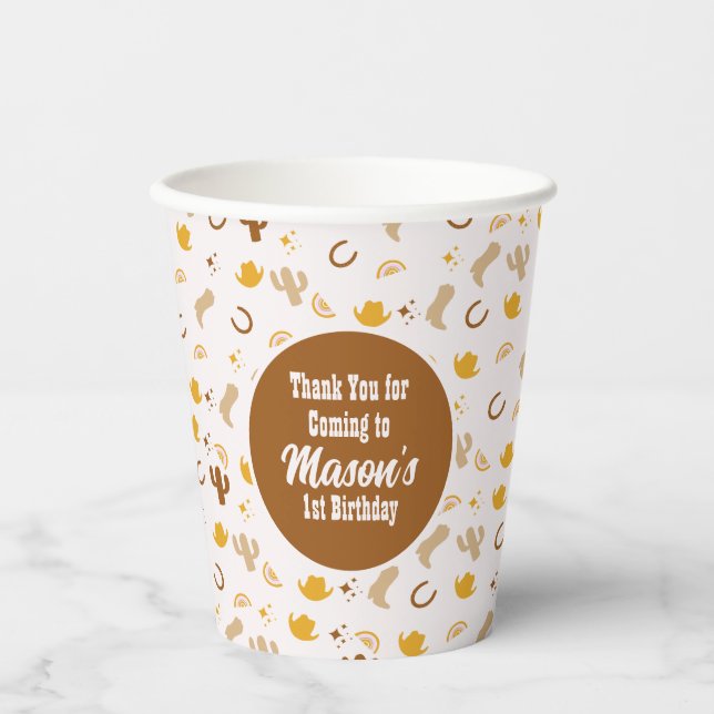 Retro Rodeo Cowgirl Cowboy Bohemian Birthday   Paper Cups (Front)