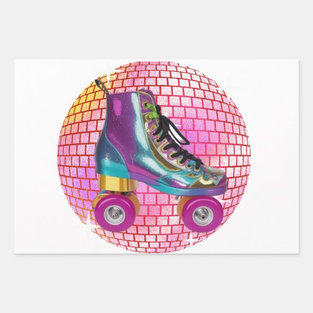 Retro Roller Disco Ball Wrapping Paper Sheets (Front)
