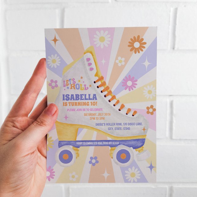 Retro Roller Disco Birthday Party Invitation (Let's roll into the roller disco! Invite your guests with these retro roller skate invitations!)