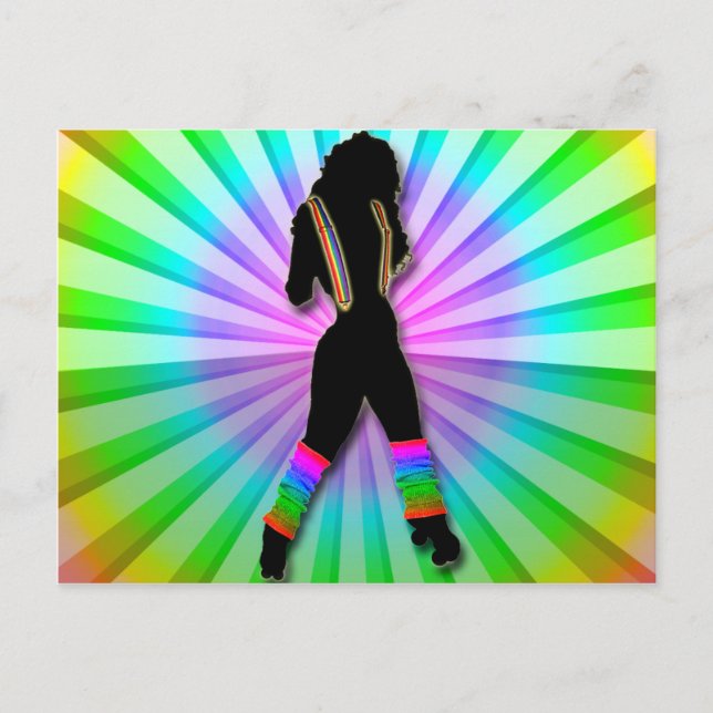 Retro Roller Girl on Rainbow Postcard (Front)