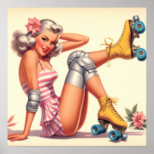 Retro Roller Girl Pin Up Poster