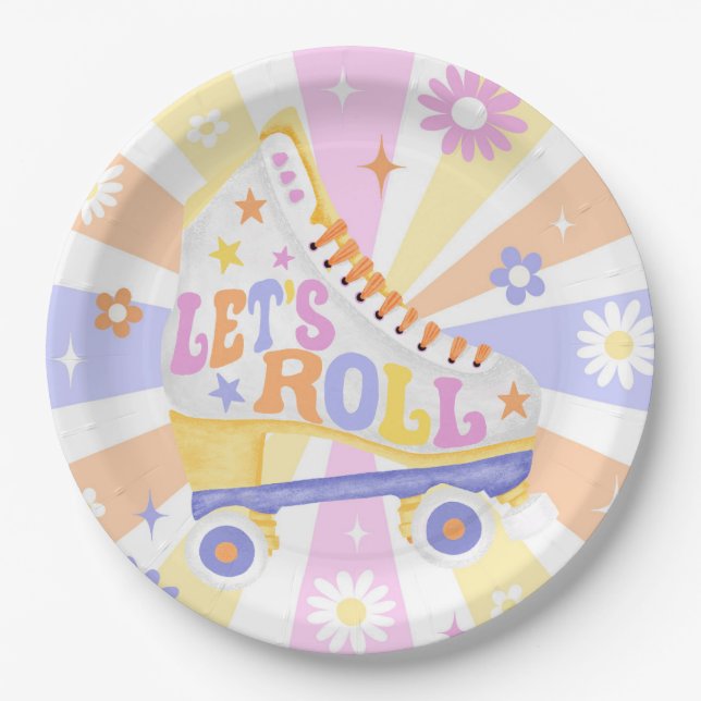 Retro Roller Rink Birthday Party Paper Plate (Front)