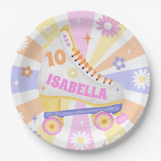 Retro Roller Rink Birthday Party Paper Plate (Front)